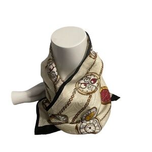 Vintage Scarf Watches Gold Chain Print Secretary Disco‎ Novelty Blue White